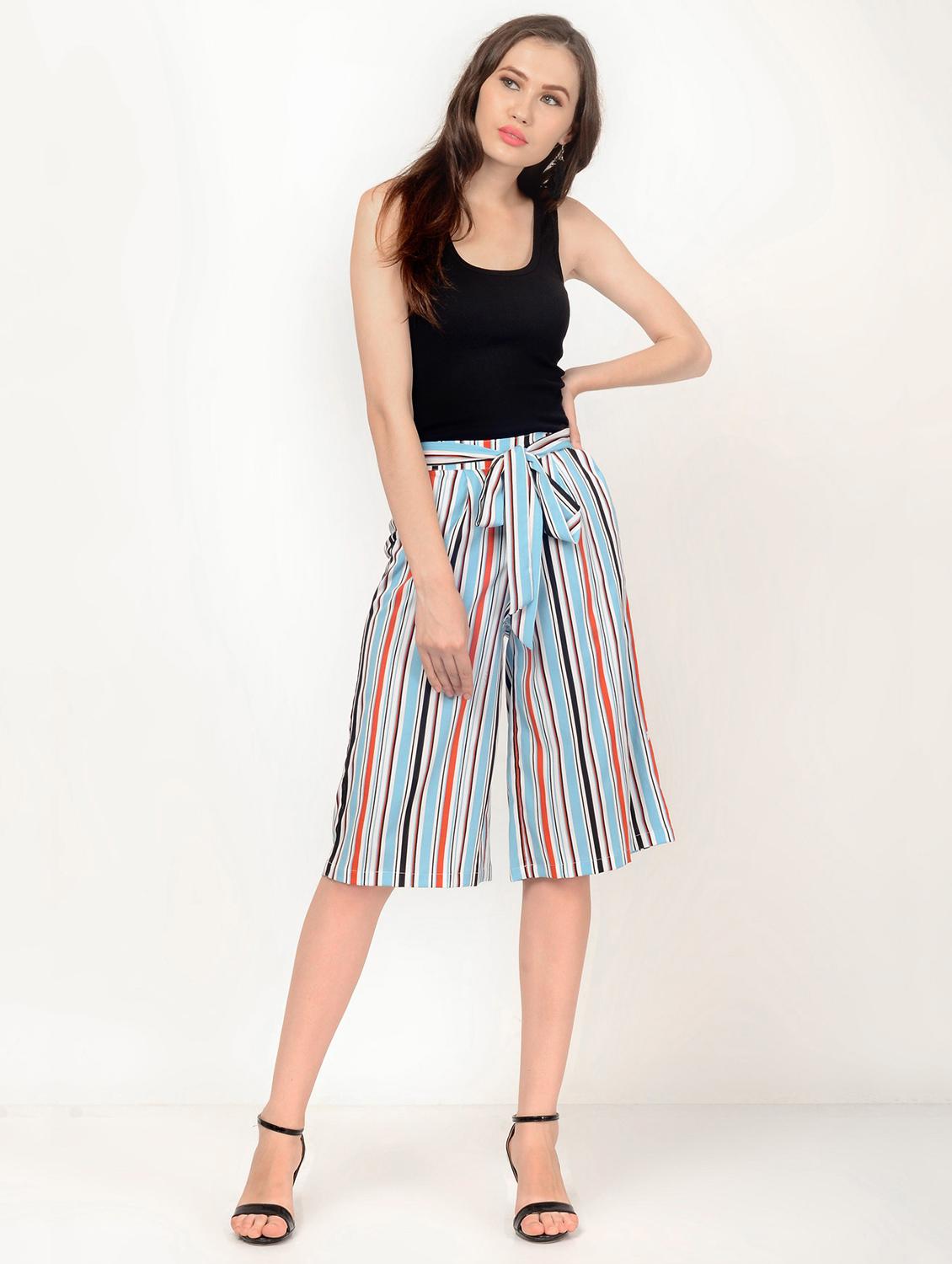 striped self tie belted culottes - 15579653 - Zoom Image - 4