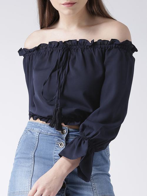 tie front off shoulder crop top - 15580077 - Standard Image - 1