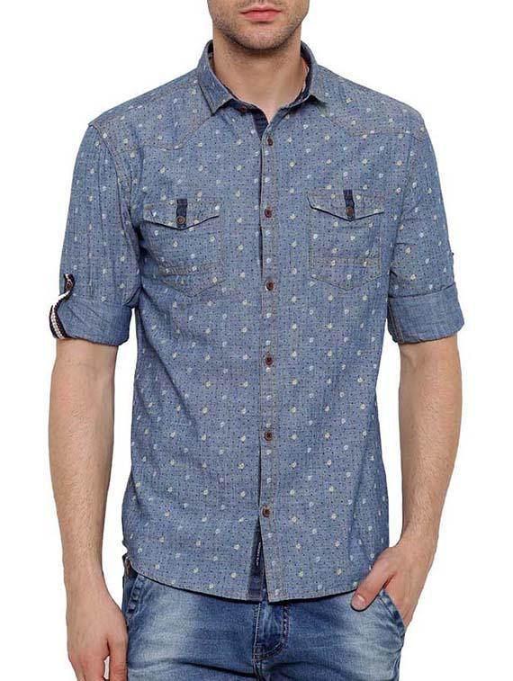 blue cotton casual shirt - 15580145 - Zoom Image - 1