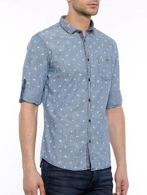 blue cotton casual shirt - 15580157 - Standard Image - 2