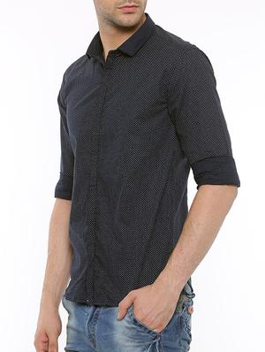 navy blue cotton casual shirt - 15580178 - Standard Image - 2