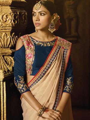 zari lace bordered saree with blouse - 15580694 - Standard Image - 3