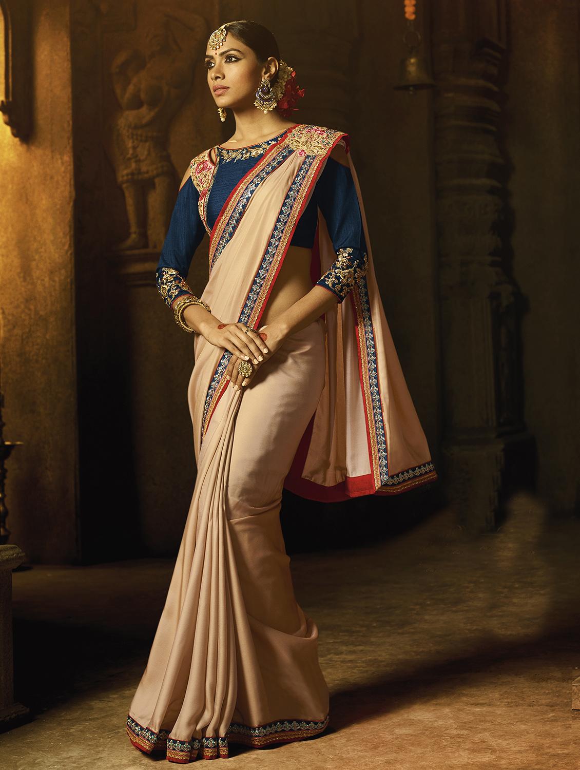 zari lace bordered saree with blouse - 15580694 - Zoom Image - 1
