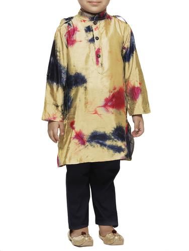 gold silk kurta set - 15581860 - Very Small Image - 1