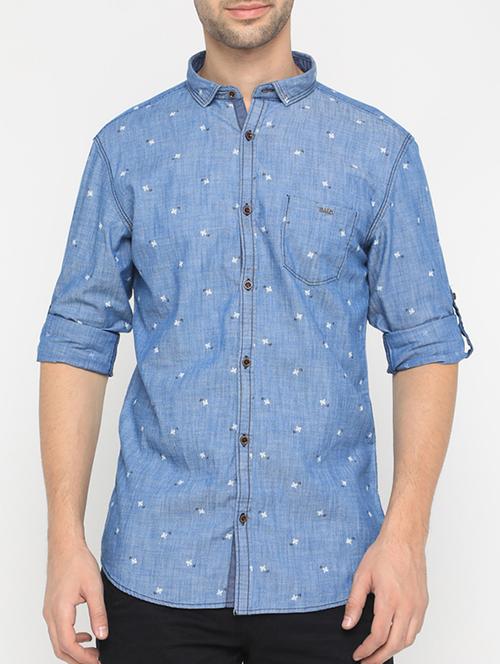 blue denim casual shirt - 15582474 - Standard Image - 1