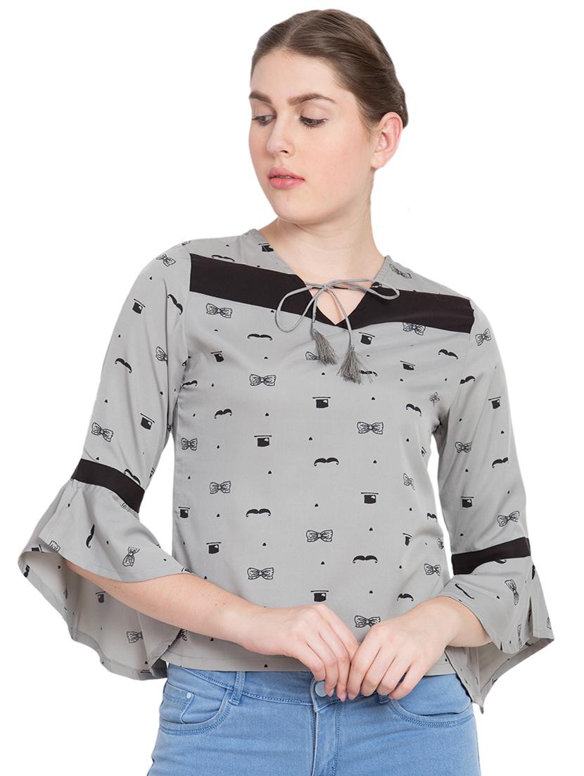 tassel tie-up quirky flute sleeved top - 15583351 - Zoom Image - 1