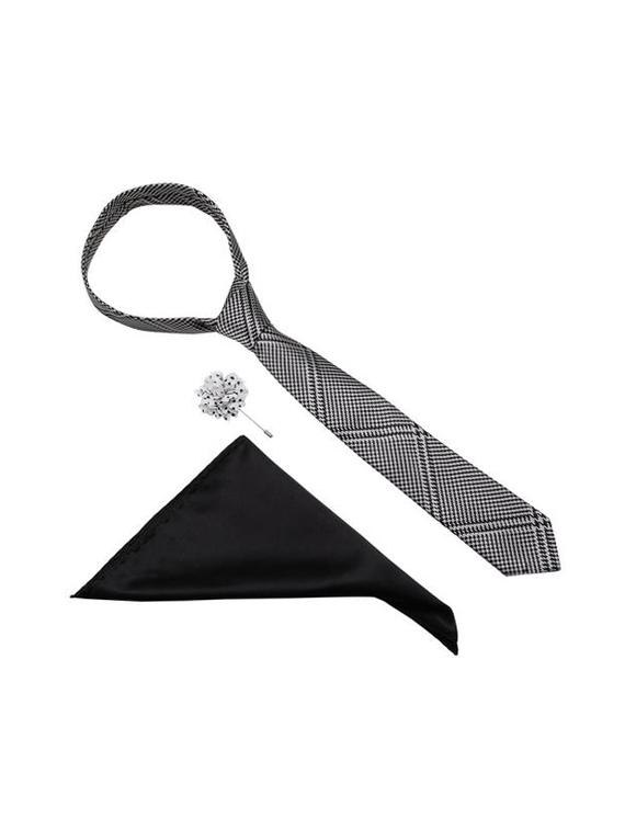 black microfiber tie with pocket square and lapel pin - 15584770 - Zoom Image - 1