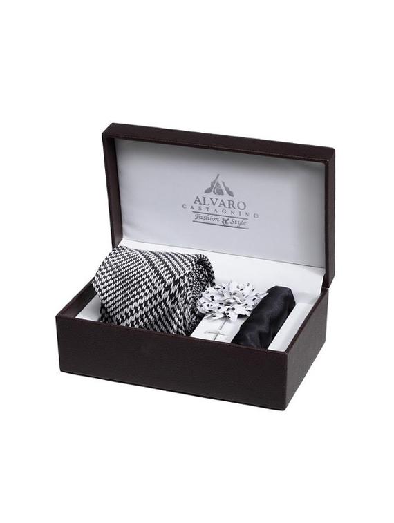 black microfiber tie with pocket square and lapel pin - 15584770 - Zoom Image - 5