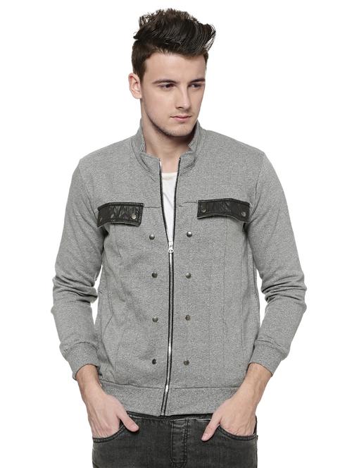 grey solid casual jacket - 15584943 - Standard Image - 1