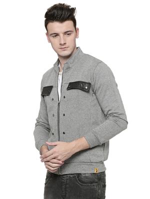 grey solid casual jacket - 15584943 - Standard Image - 2