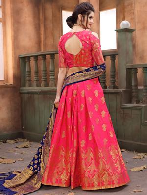 banarasi silk flared lehenga with contrast dupatta - 15585399 - Standard Image - 2