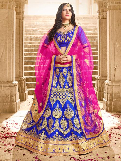 gold zari embroidered flared lehenga - 15585406 - Standard Image - 1