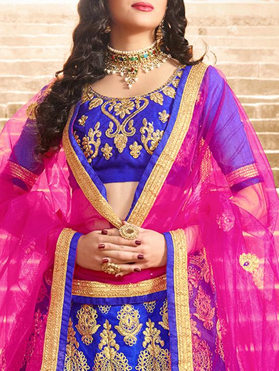 gold zari embroidered flared lehenga - 15585406 - Zoom Image - 2