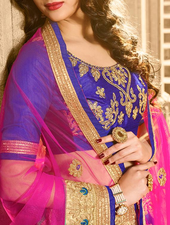 gold zari embroidered flared lehenga - 15585406 - Zoom Image - 3