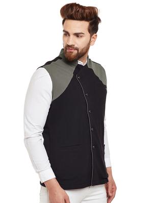 black cotton nehru jacket - 15585968 - Standard Image - 2