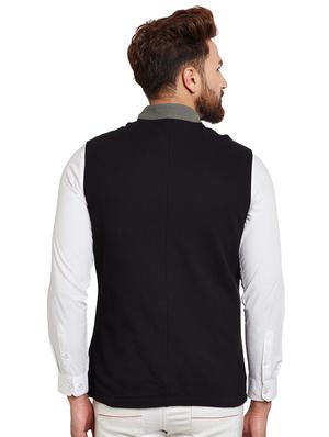 black cotton nehru jacket - 15585968 - Standard Image - 3