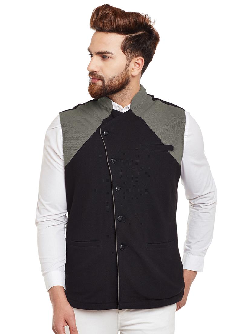 black cotton nehru jacket - 15585968 - Zoom Image - 1