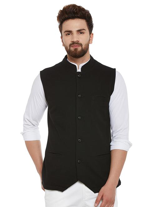 black cotton nehru jacket - 15585971 - Standard Image - 1