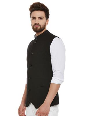 black cotton nehru jacket - 15585971 - Standard Image - 2
