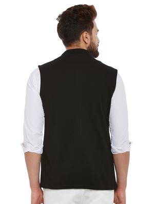 black cotton nehru jacket - 15585971 - Standard Image - 3