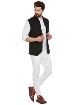 black cotton nehru jacket - 15585971 - Standard Image - 4