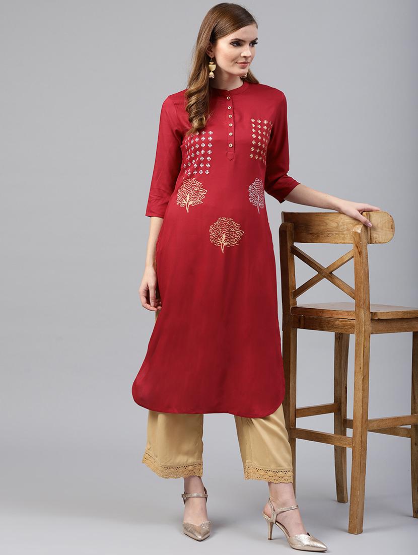 Foil printed kurta with palazzo set - 15586827 - Zoom Image - 1