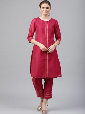 Gota patti chanderi kurta with palazzo set - 15586832 - Standard Image - 1