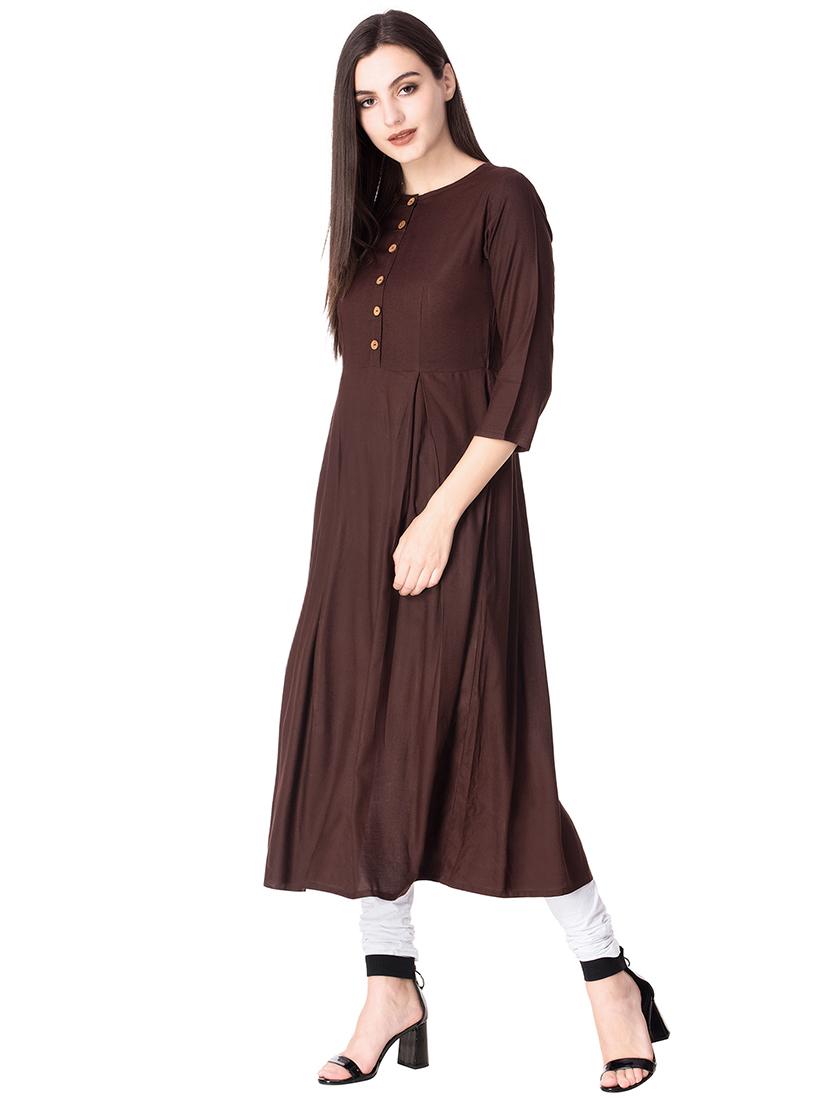 flared solid button down kurta - 15587409 - Zoom Image - 2