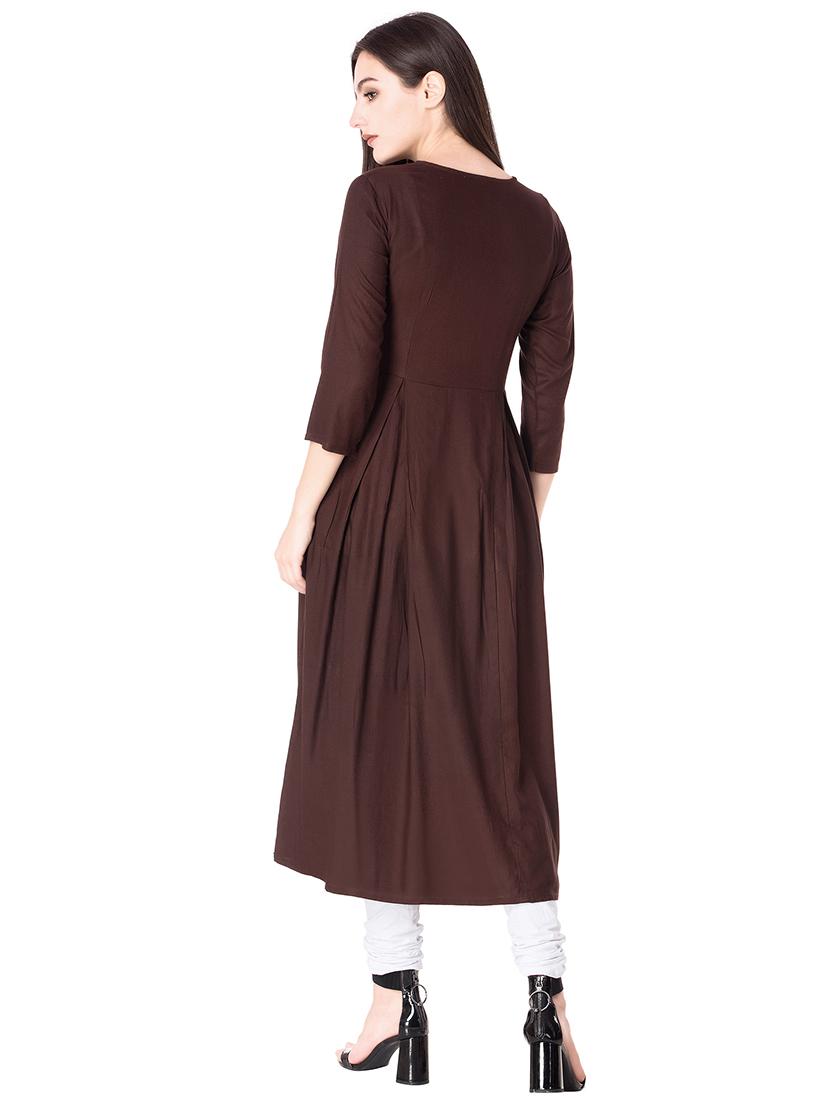 flared solid button down kurta - 15587409 - Zoom Image - 3