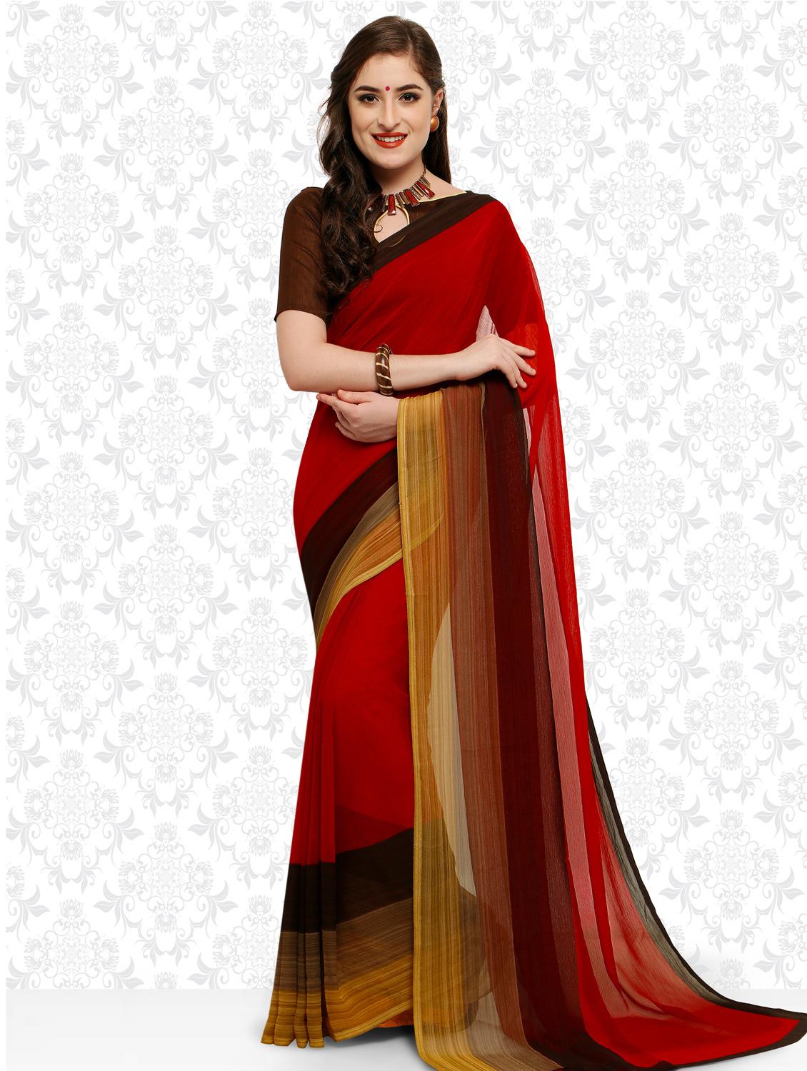 Contrast bordered saree with blouse - 15589486 - Zoom Image - 1