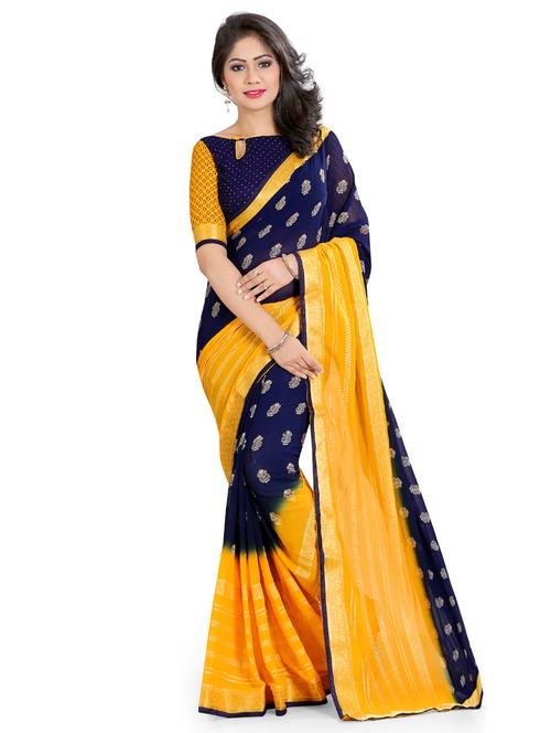 midnight blue woven saree with blouse - 15589589 - Standard Image - 1