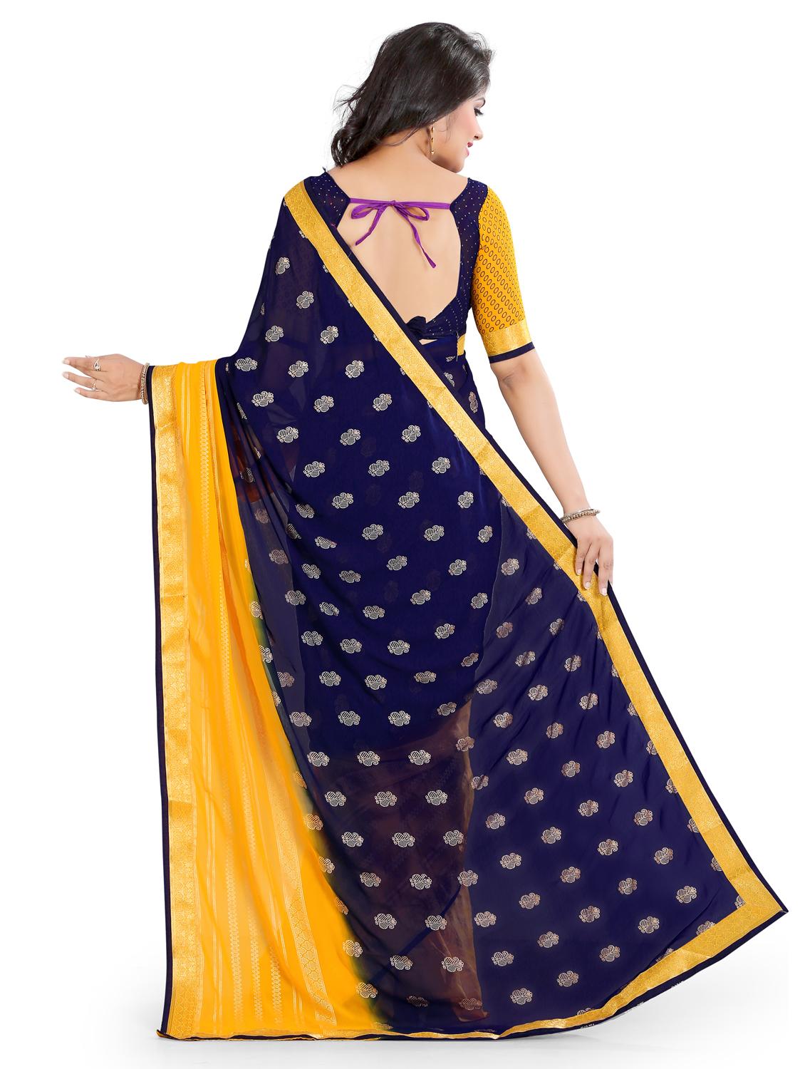 midnight blue woven saree with blouse - 15589589 - Zoom Image - 2