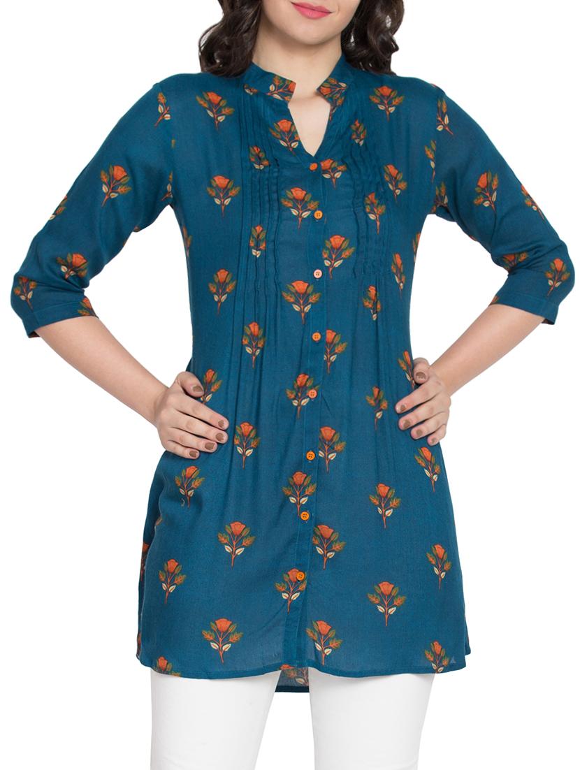 blue viscose straight kurti - 15590298 - Zoom Image - 1