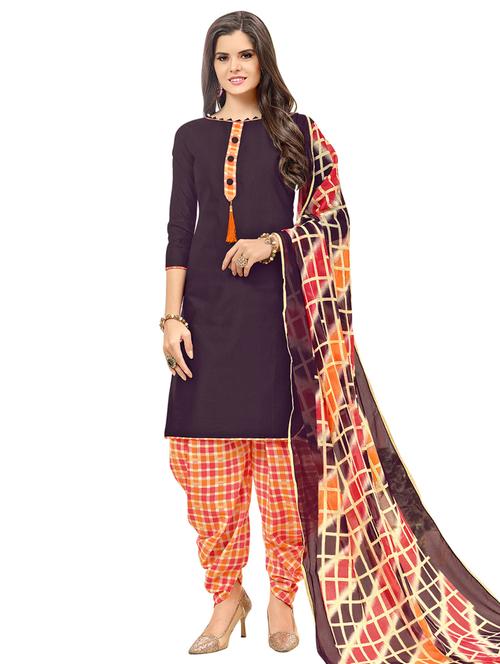 checkered unstitched patiyala suit - 15590860 - Standard Image - 1