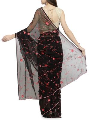 floral aari embroidered saree with blouse - 15590985 - Standard Image - 2