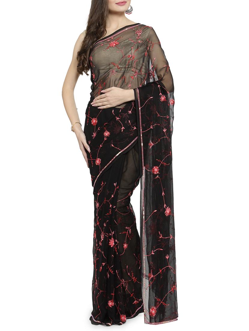 floral aari embroidered saree with blouse - 15590985 - Zoom Image - 1