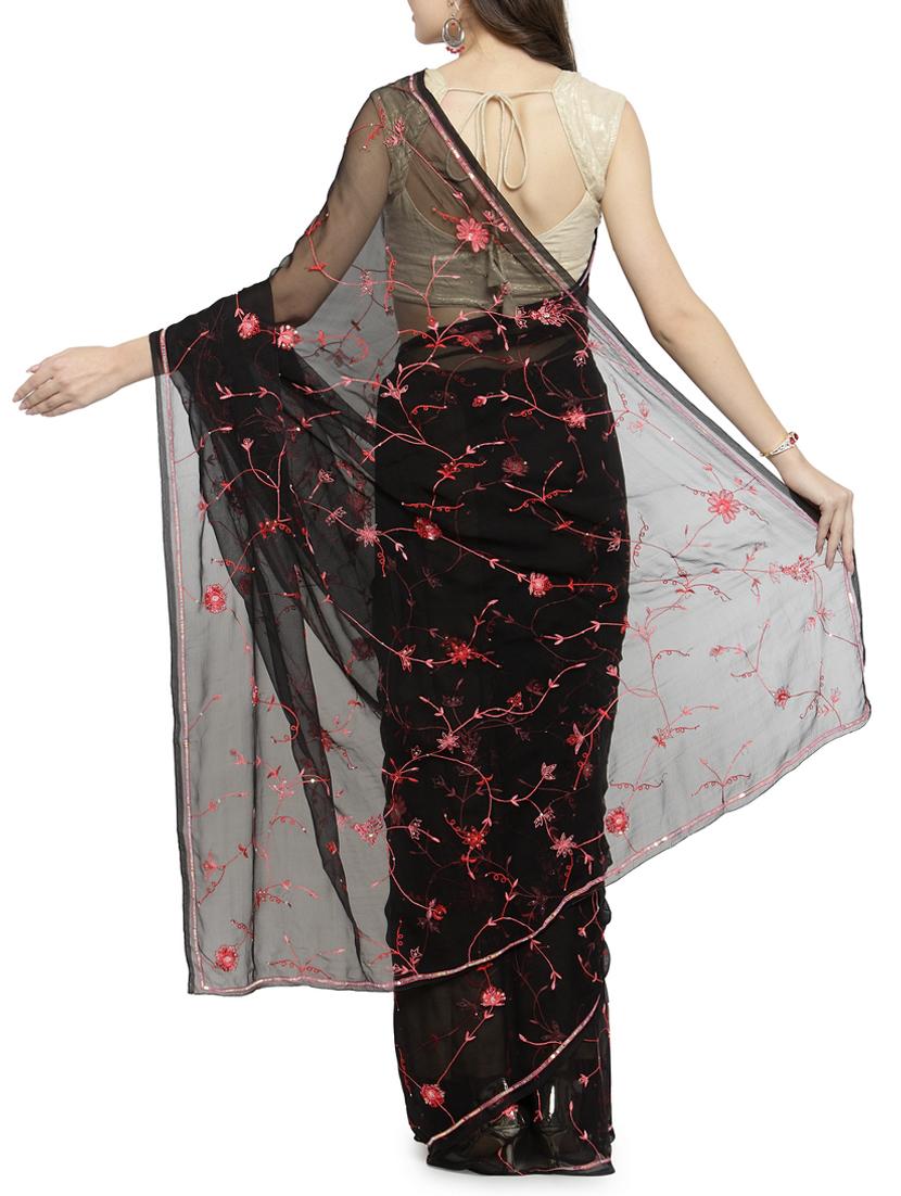 floral aari embroidered saree with blouse - 15590985 - Zoom Image - 2