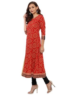 a-line bandhani neck detailing kurta - 15591046 - Standard Image - 2