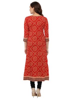 a-line bandhani neck detailing kurta - 15591046 - Standard Image - 3