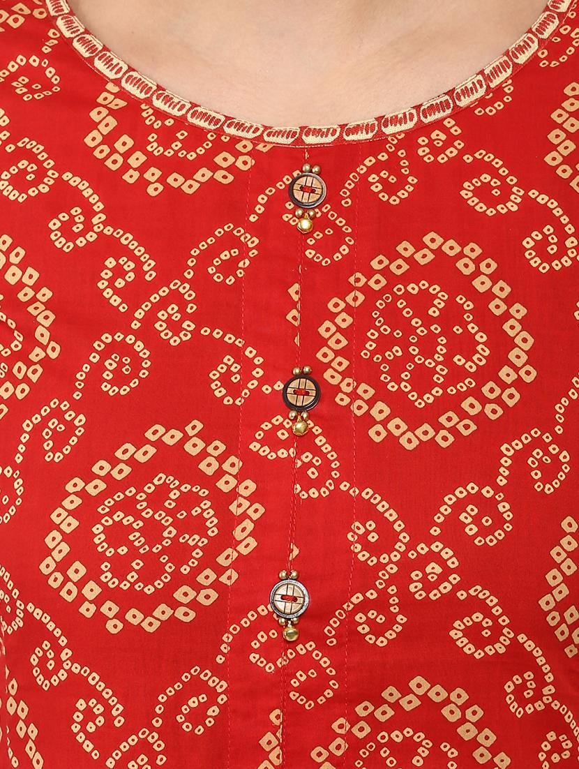 a-line bandhani neck detailing kurta - 15591046 - Zoom Image - 4