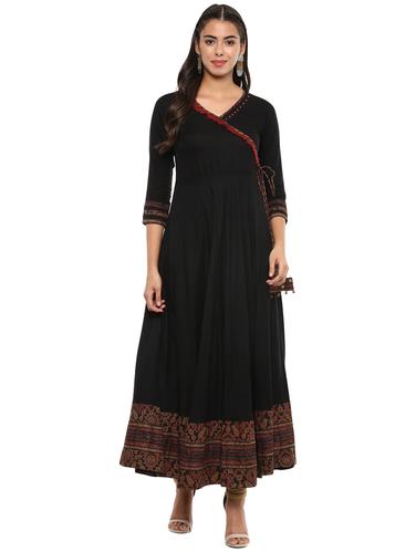 Angrakha fringes long kurta - 15591051 - Very Small Image - 1