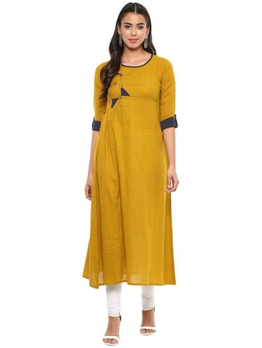 mustard Patch work kurta - 15591061 - Very Small Image - 1