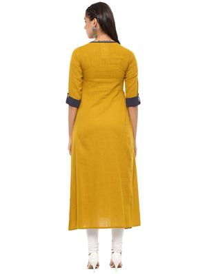 mustard patch work kurta - 15591061 - Standard Image - 3
