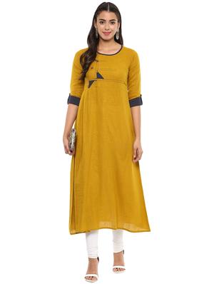 mustard patch work kurta - 15591061 - Standard Image - 4