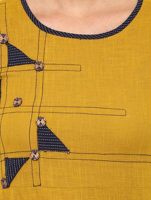 mustard patch work kurta - 15591061 - Standard Image - 5