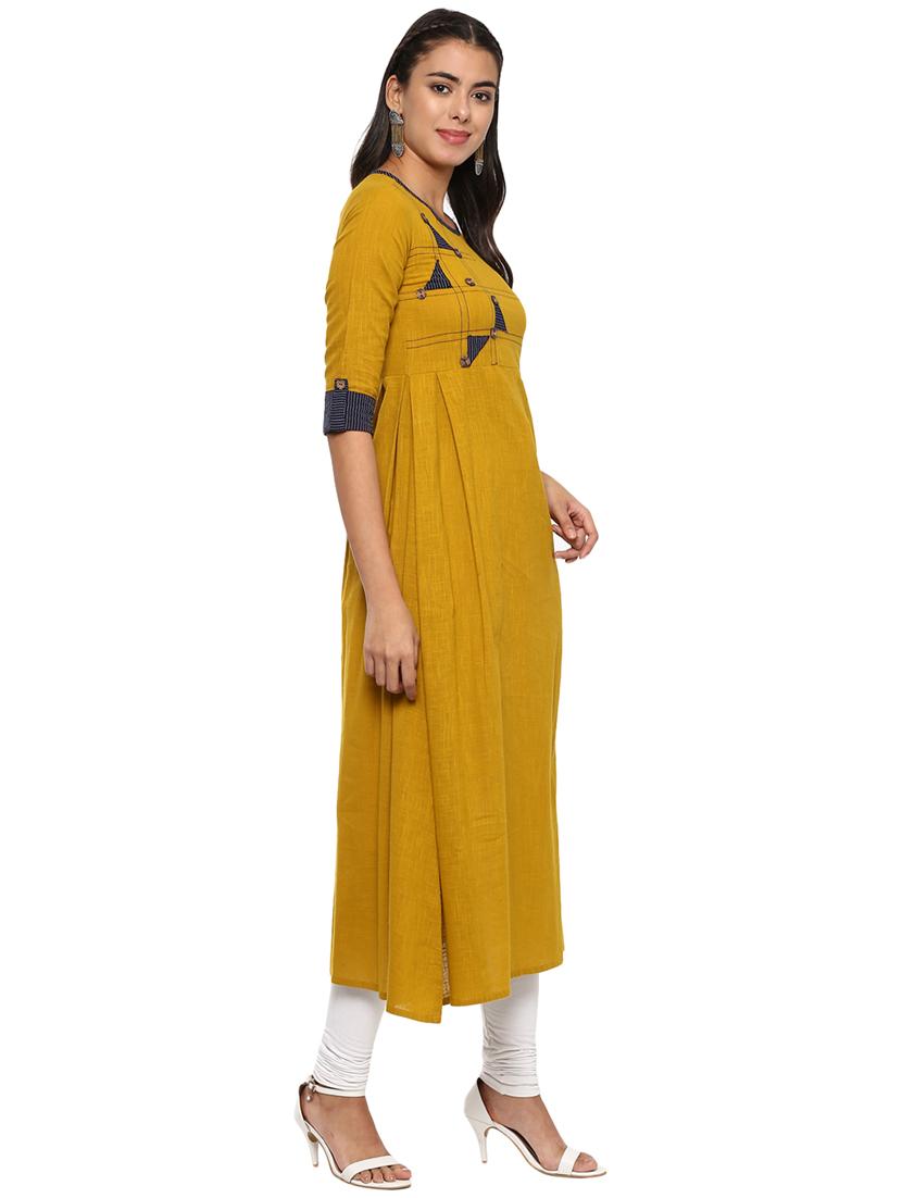mustard patch work kurta - 15591061 - Zoom Image - 2