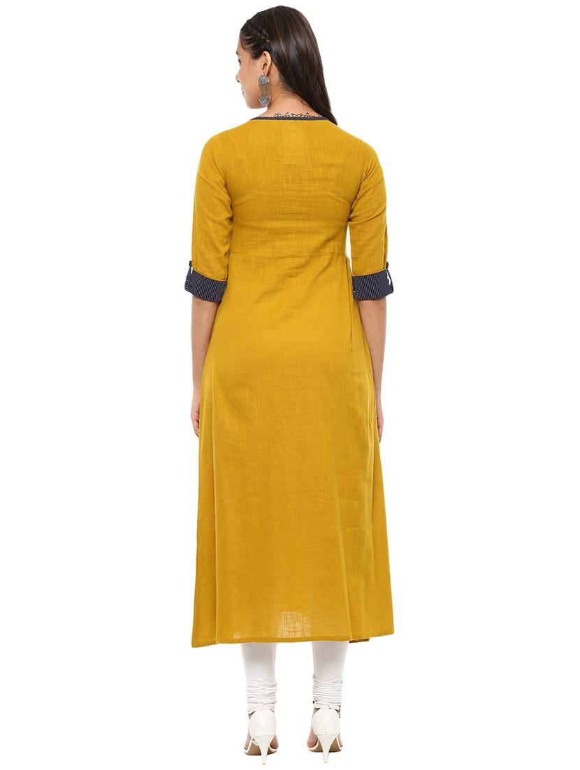 mustard patch work kurta - 15591061 - Zoom Image - 3