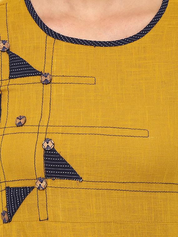 mustard patch work kurta - 15591061 - Zoom Image - 5