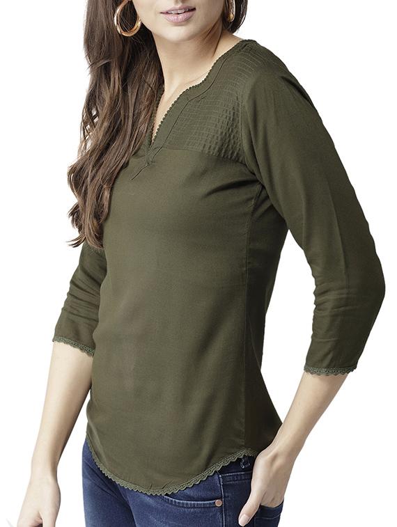 yoke smocking detail notch collar top - 15603988 - Zoom Image - 2