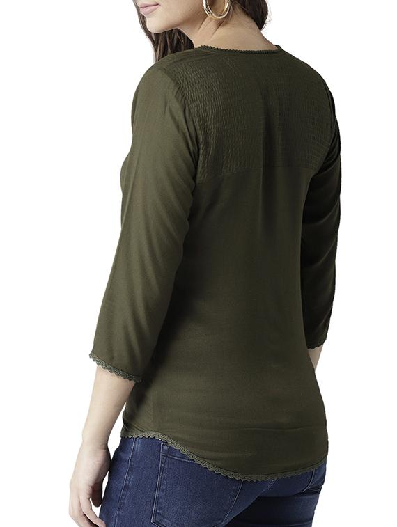 yoke smocking detail notch collar top - 15603988 - Zoom Image - 3